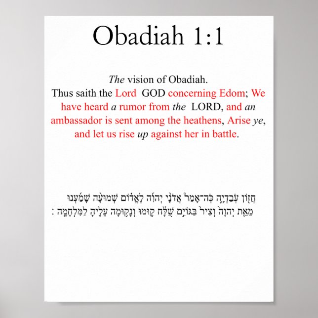 Affiche corrigée du roi Jams Obadiah 1:1 (Devant)
