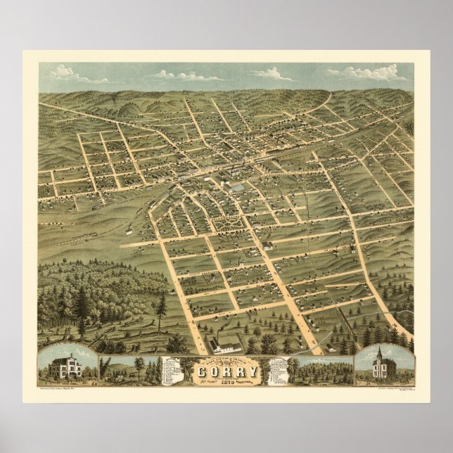 Affiche Corry, PA Carte panoramique - 1870 (Devant)