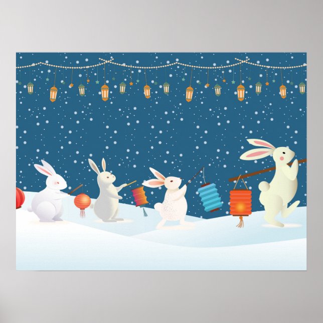 Affiche Cortège de lanternes de lapins mignons à travers l (Devant)