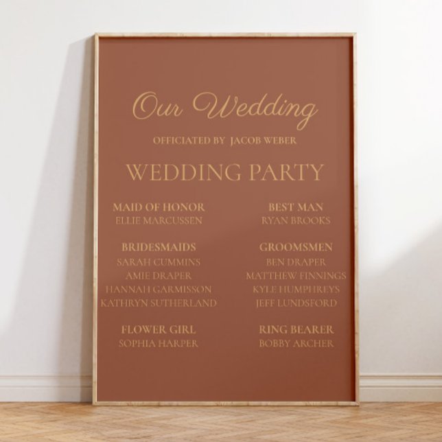 Affiche Cortège de mariage en terre cuite rouille (Terracotta/burnt orange wedding party sign )