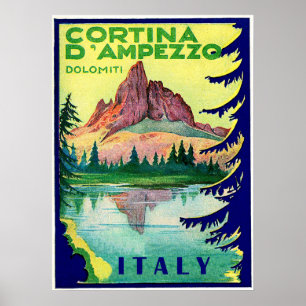 Affiche Cortina d'Ampezzo, Alpes dolomitiques, Italie, vin