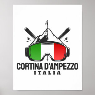 Affiche Cortina D'ampezzo Italie Station de ski Rétro
