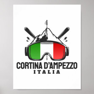Affiche Cortina D'ampezzo Italie Station de Ski Rétro Ski