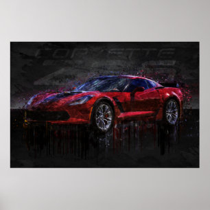 Affiche Corvette rouge et noire Z06