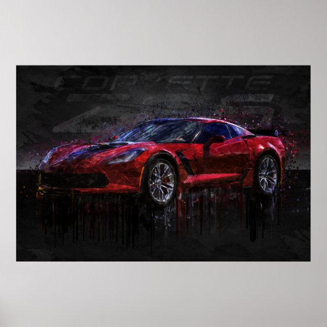 Affiche Corvette rouge et noire Z06 (Devant)