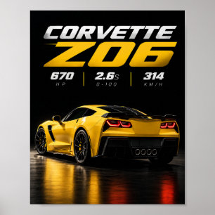 Affiche Corvette Z06 Voiture de Sport Jaune – Performance