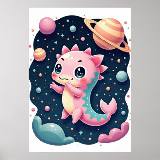 Affiche Cosmic Axolotl Galactic Space Adventure Kawaii Sti