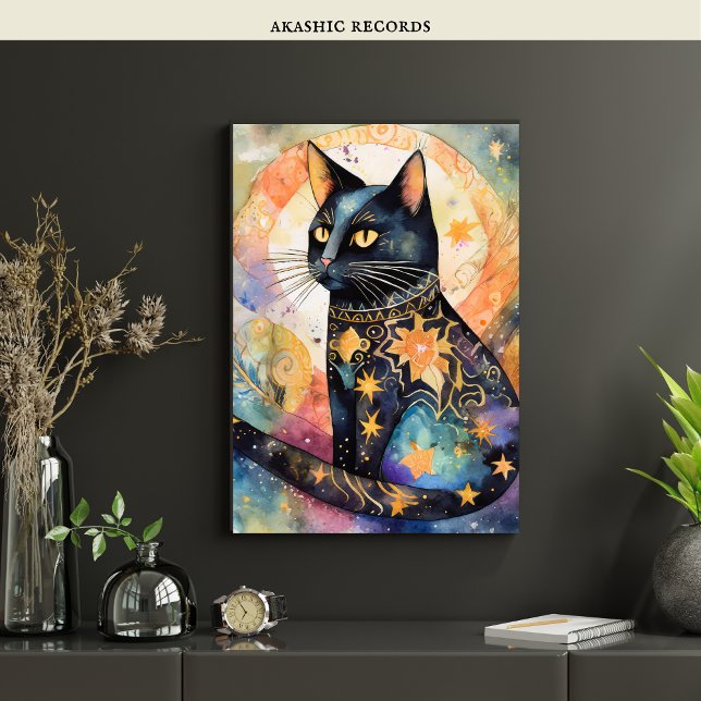 Affiche Cosmic Black Cat Art Céleste Chat Magique Esprit (Créateur téléchargé)