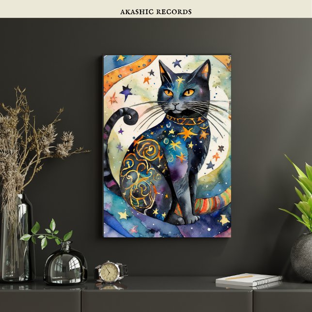 Affiche Cosmic Black Cat Art Céleste Chat Magique Esprit (Créateur téléchargé)