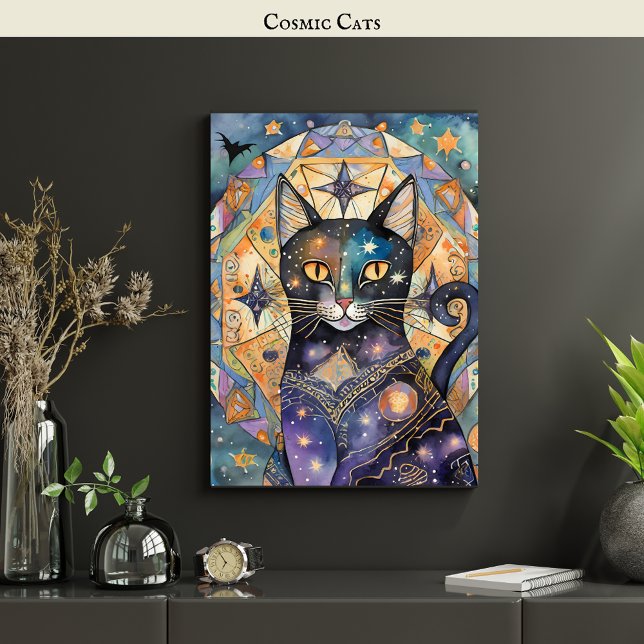 Affiche Cosmic Black Cat Art Céleste Chat Magique Esprit (Créateur téléchargé)