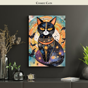 Affiche Cosmic Black Cat Art Céleste Chat Magique Esprit