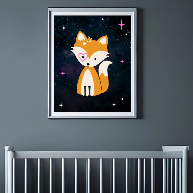 Affiche Cosmic Fox Wild One Rose Girl Nursery (Créateur téléchargé)