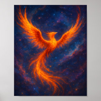 Affiche Cosmic Phoenix Rising Fire Bird in Nebula Fantasy
