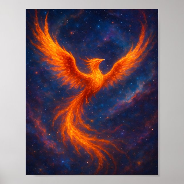 Affiche Cosmic Phoenix Rising Fire Bird in Nebula Fantasy  (Devant)