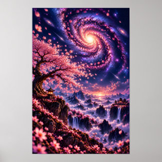 Affiche Cosmic Sakura : Falling Stars Art céleste de nuit 