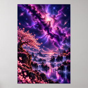 Affiche Cosmic Sakura : Fantaisie de lac céleste Art galac
