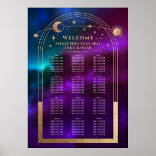 Affiche Cosmic violet Turquoise or Sun Moon étoiles Mariag