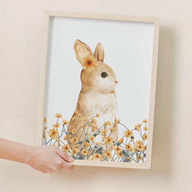 Affiche Cosmos Bunny Fleur Bois Nursery Décor (Cosmos Bunny Flower Woodland Nursery Decor)