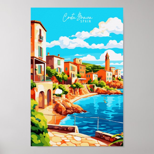 Affiche Costa Brava Espagne illustration de voyage vintage (Devant)