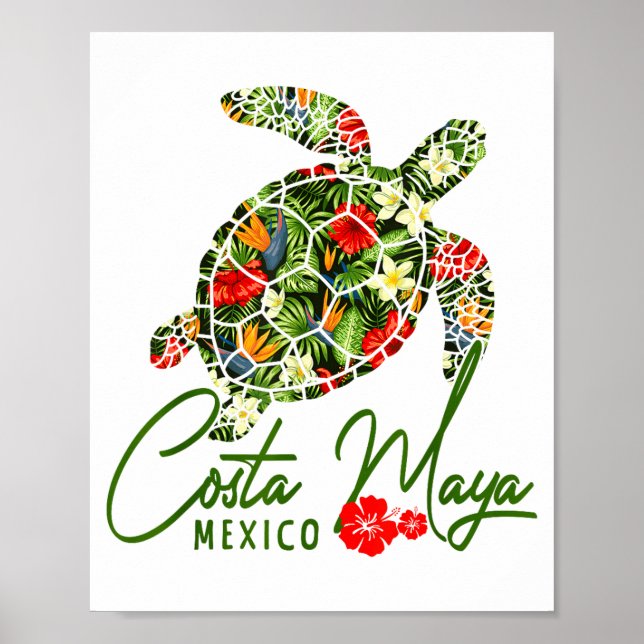 Affiche Costa Maya Mexico Sea Turtle Tropical Hibiscus Vac (Devant)