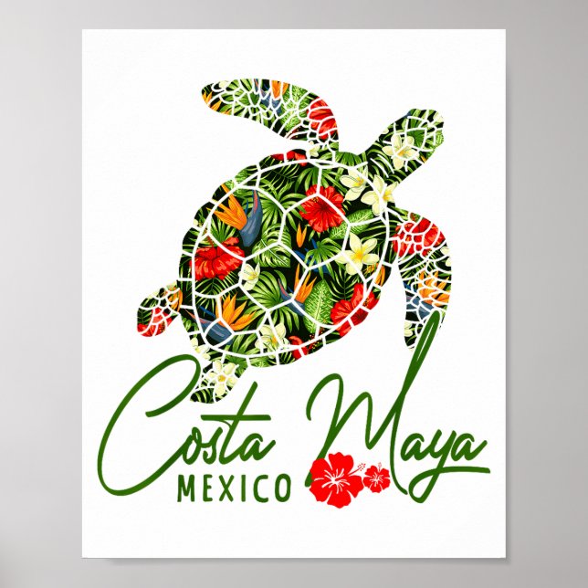 Affiche Costa Maya Mexico Sea Turtle Tropical Hibiscus Vac (Devant)