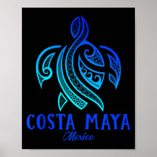 Affiche Costa Maya Mexique Tortue de mer Tie Dye Hibiscus
