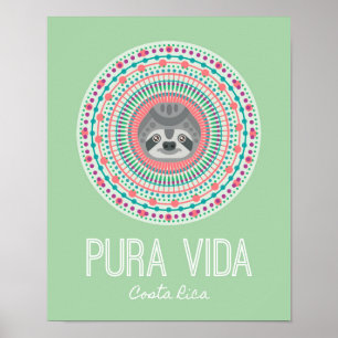 Affiche Costa Rica Green Sloth Mandala Art Imprimer