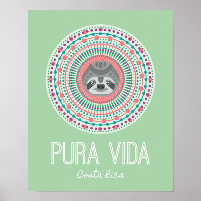 Affiche Costa Rica Green Sloth Mandala Art Print (Devant)
