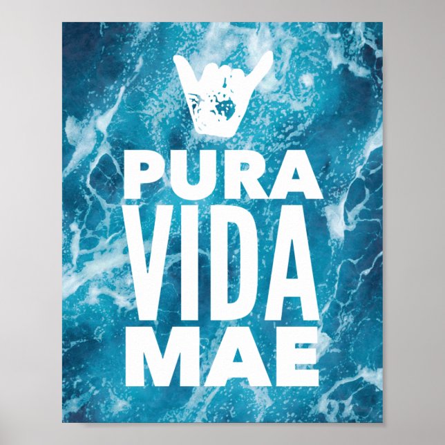 Affiche Costa Rica Pura Vida Mae Shaka Sign Surfing  (Devant)