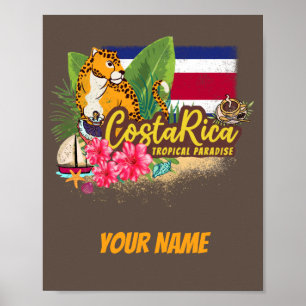 Affiche Costa Rica retro big cat vintage flag Souvenir