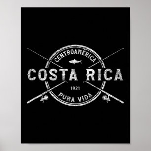 Affiche Costa Rica Vintage Canne à pêche croisées