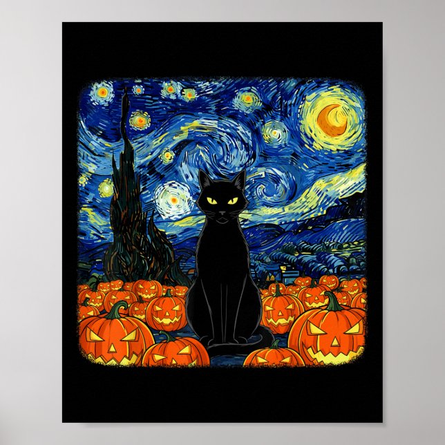 Affiche Costume Chat Noir Halloween Van Gogh Starry Nuit é (Devant)
