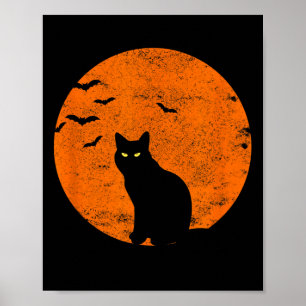 Affiche Costume Chat Noir Halloween vintage Chat Lune Rétr