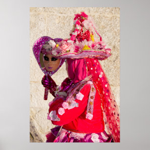 Affiche Costume de Carnaval Rouge, Venise