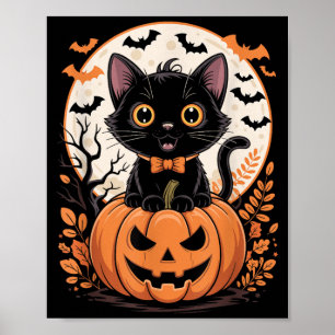 Affiche Costume de chat noir citrouille Halloween automne