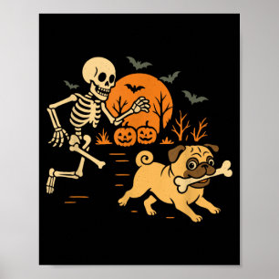 Affiche Costume de chien drôle de pug poursuivant un squel