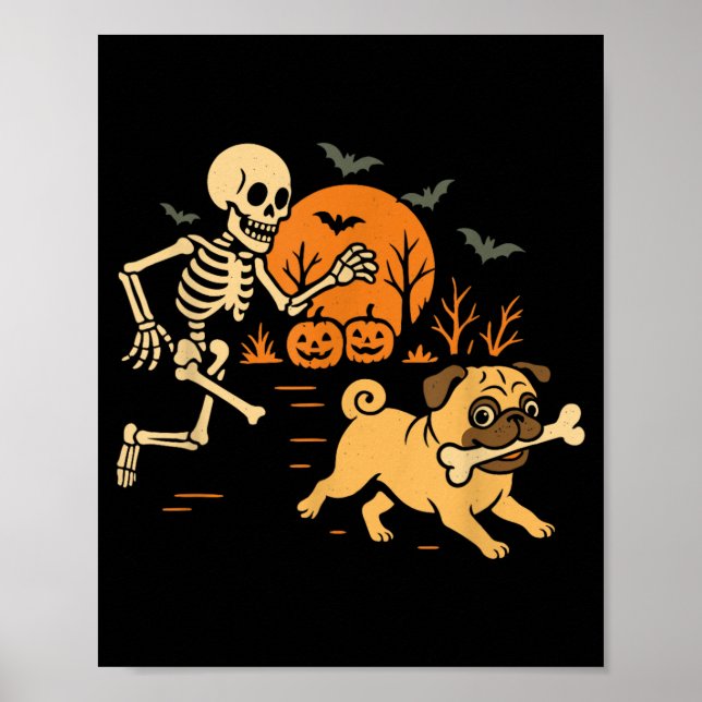 Affiche Costume de chien drôle de pug poursuivant un squel (Devant)