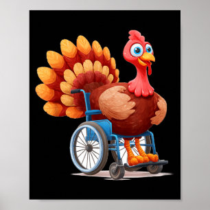 Affiche Costume de dinde heureuse en fauteuil roulant pour