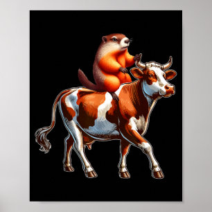 Affiche Costume de famille de marmotte montant une vache p