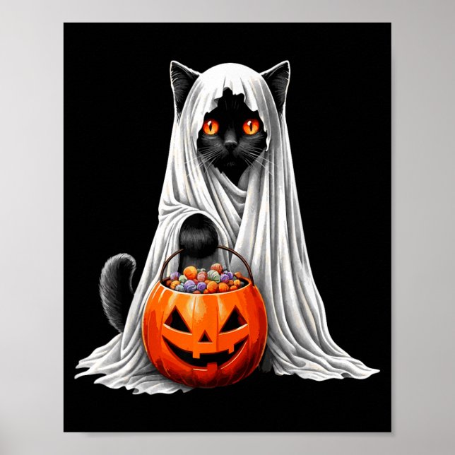 Affiche Costume de fantôme de chat noir Halloween Citrouil (Devant)