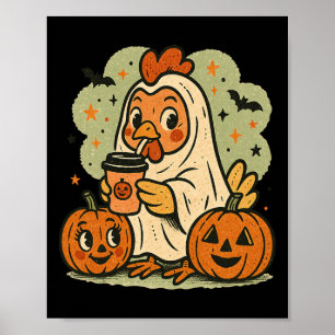 Affiche Costume de fantôme de poulet Halloween T-shirt rét