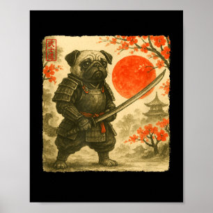 Affiche Costume de guerrier japonais Pug Samurai Art Sumi-