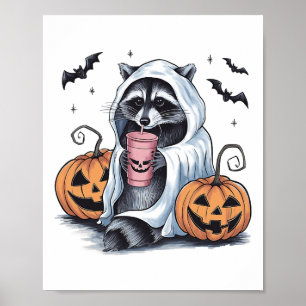 Affiche Costume de Halloween Raccoon Citrouille Fantôme mi