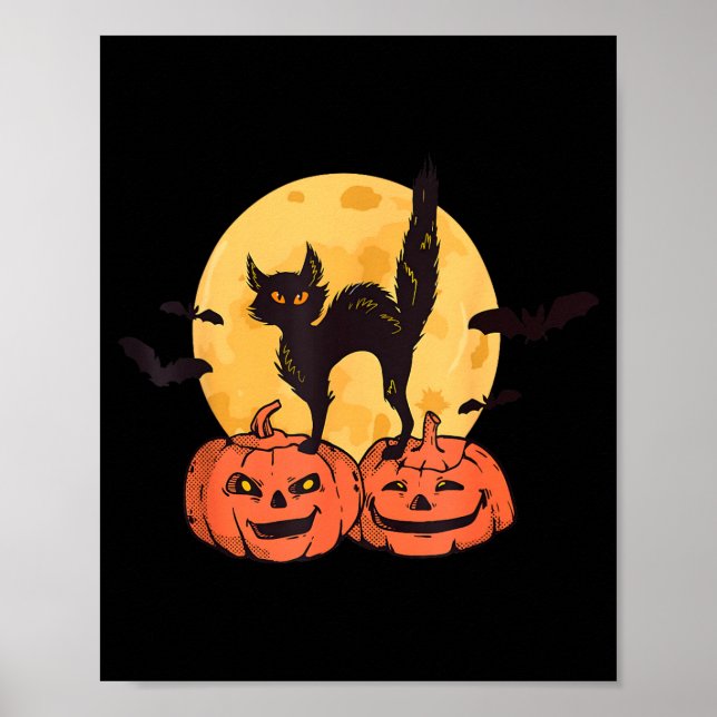 Affiche Costume de lune de citrouille de chat noir Hallowe (Devant)