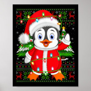 Affiche Costume de Noël de pingouin lumières Santa Xmas la