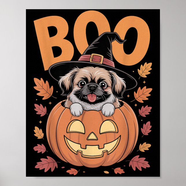 Affiche Costume de Peke sur citrouille Halloween Pékinois  (Devant)