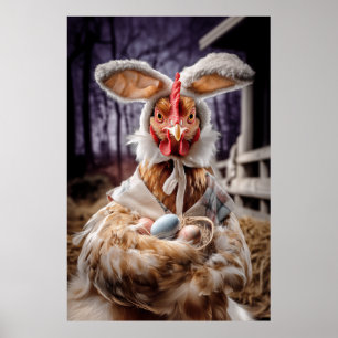 Affiche Costume de poulet de Pâques amusant de lapin
