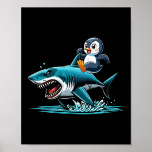 Affiche Costume de requin Penguin équitation Sea Amoureux 