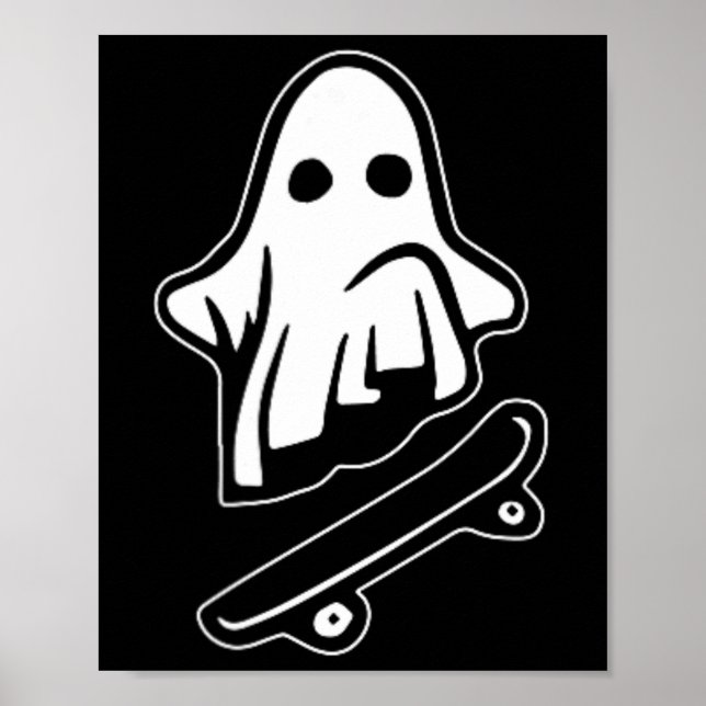 Affiche Costume de skateboard fantôme Halloween drôle de f (Devant)
