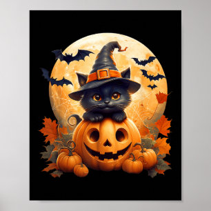 Affiche Costume de sorcière chat noir citrouille Halloween